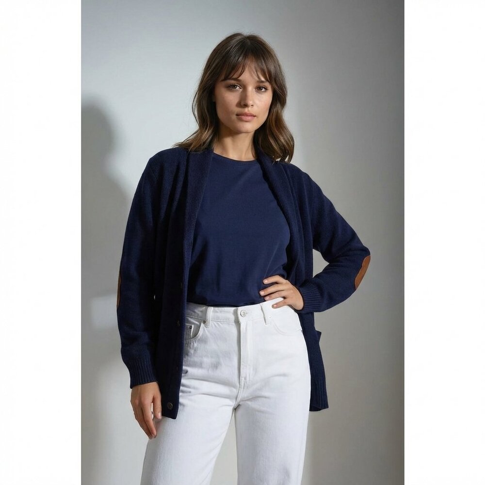 Rugby Ralph Lauren • Shawl Collar Cardigan Navy Suede Elbow Patches • Size M